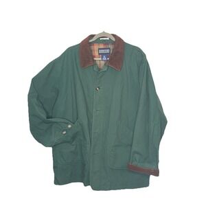 Lands' End Men's Green Barn Coat Jacket Corduroy Collar Plaid Lining XL
